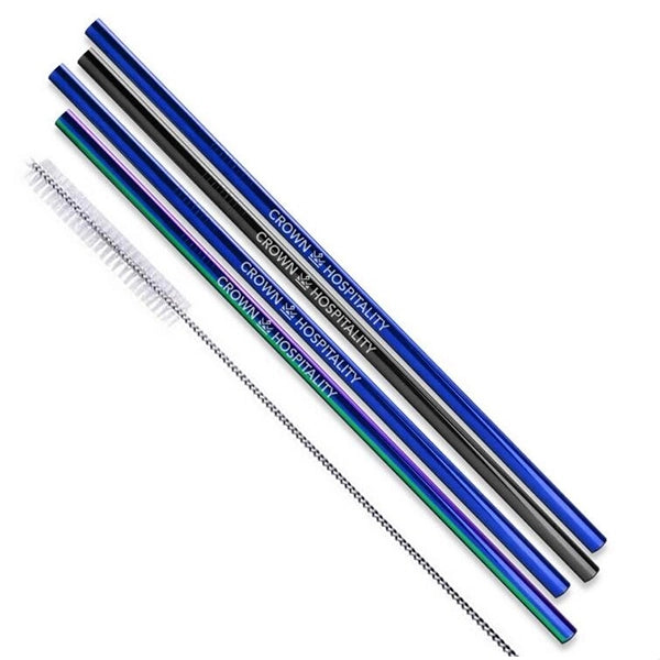 Black & Blue Stainless Steel Straight Straw 4 pc Set