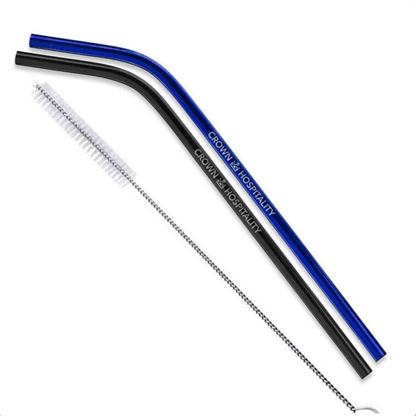 Black & Blue Stainless Steel Bent Straw 2 pc Set