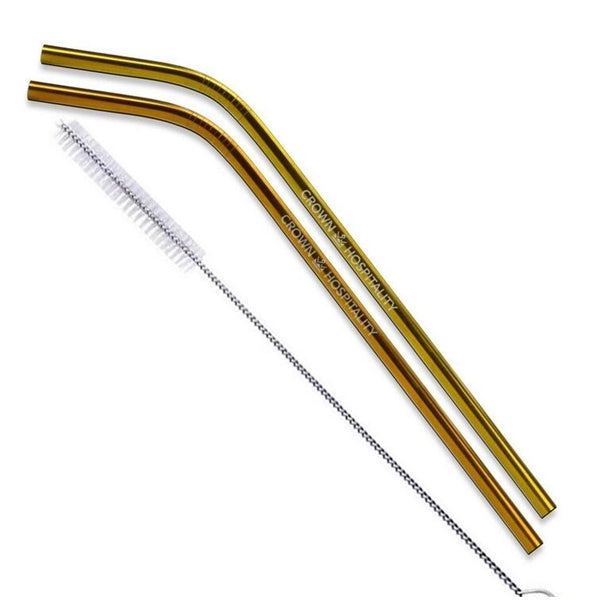 Gold & Copper Stainless Steel Bent Straw 2pc Set