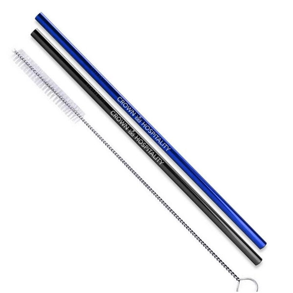 Black & Blue Stainless Steel Straight Straw 2 pc Set