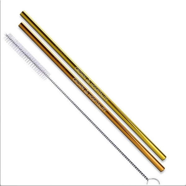 Gold & Copper Stainless Steel Straight Straw 2 pc Set