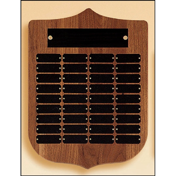 Walnut Shield Perpetual Plaque 12x16 Black brass Plates