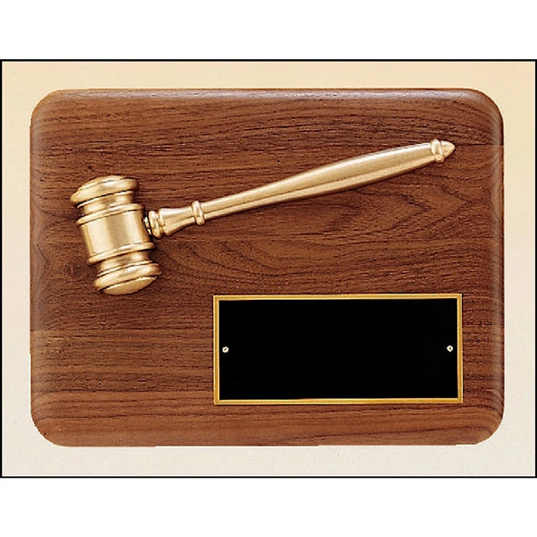 Walnut Plaque with Antique Bronze Gavel 9x12
