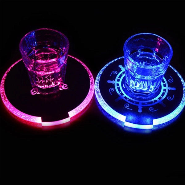Round Shape Clear LED Light Up Plastic Coaster Beverage