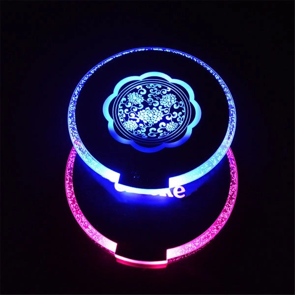Round Shape Clear LED Light Up Plastic Coaster Beverage