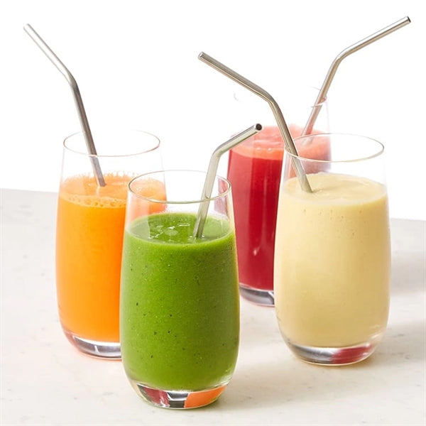 Silver Stainless Steel Bent Straw 4 pc Set
