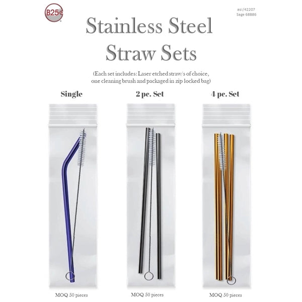 Gold & Copper Stainless Steel Straight Straw 4 pc Set