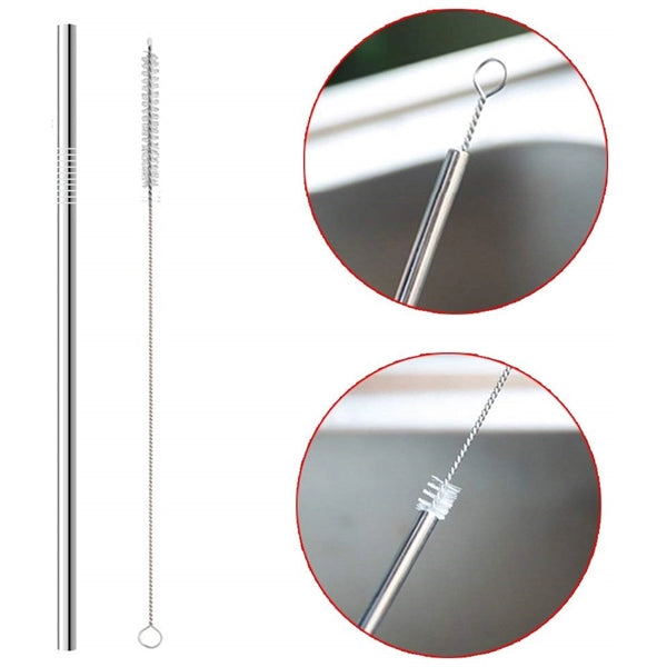 Silver Stainless Steel Straight Straw 2pc Set