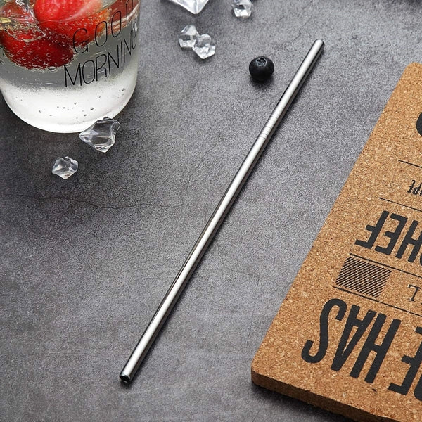 Silver Stainless Steel Straight Straw 2pc Set