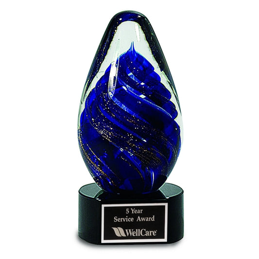 61/2" Blue Tear Drop Art Glass