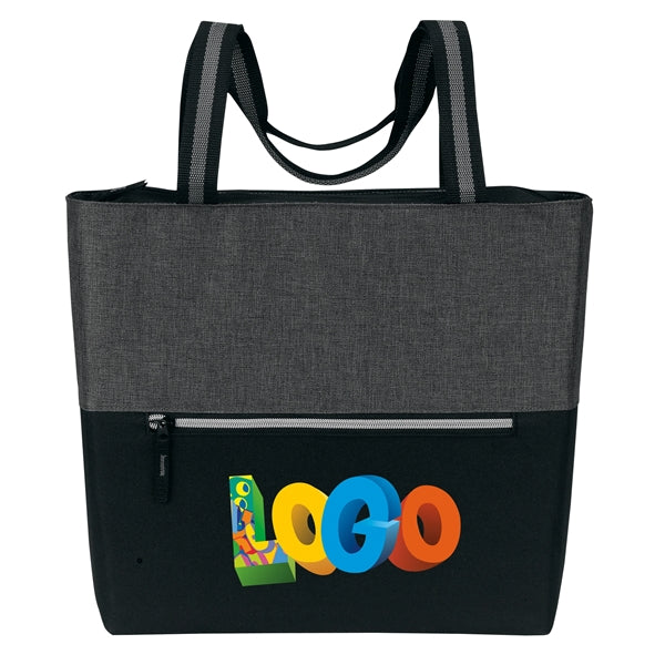 Two-Tone Zippered Tote Bag with Shoulder-Length Handles