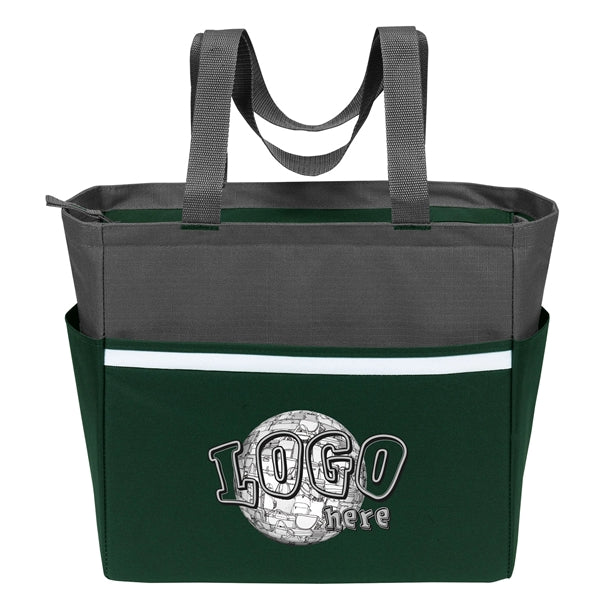 Two-Tone Accent Zipper Tote Bag