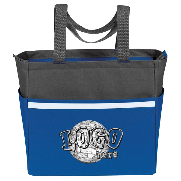 Two-Tone Accent Zipper Tote Bag