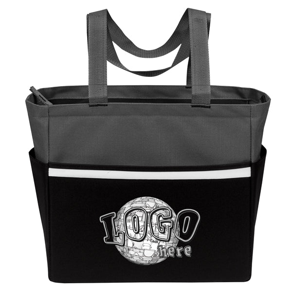 Two-Tone Accent Zipper Tote Bag
