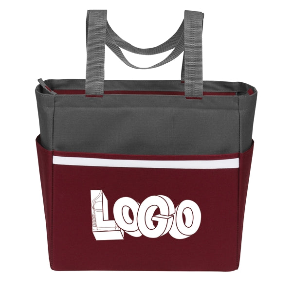 Two-Tone Accent Zipper Tote Bag