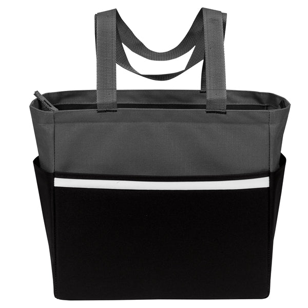 Two-Tone Accent Zipper Tote Bag
