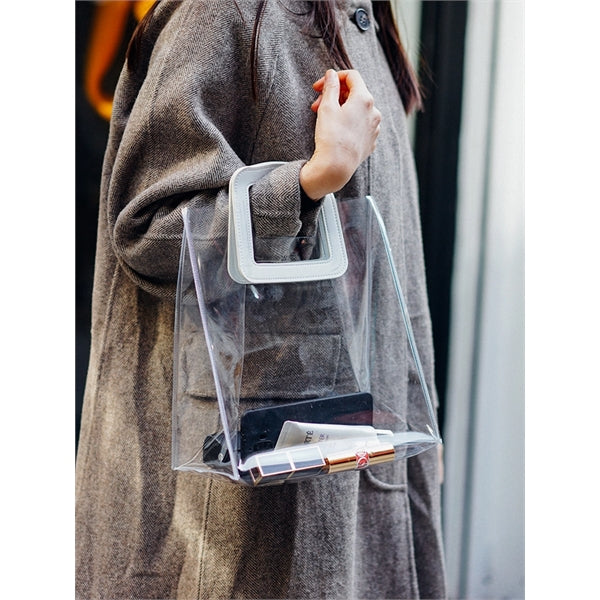 Popular Clear Vinyl Candy Tote Bag With Leather Handles