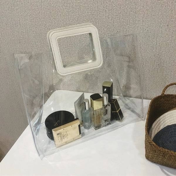 Popular Clear Vinyl Candy Tote Bag With Leather Handles