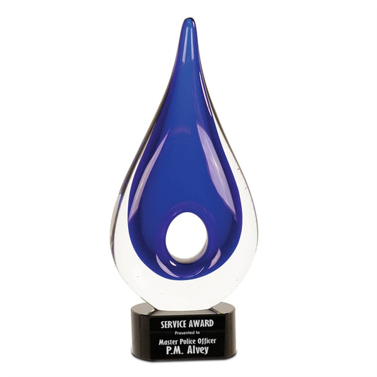 Blue Tear Drop Art Glass with Round Window, 11.25"