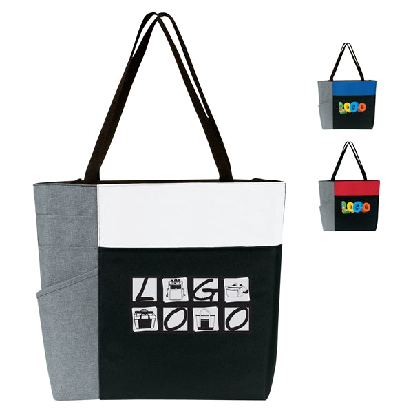 Three-Tone Color Block Zip Tote Bag