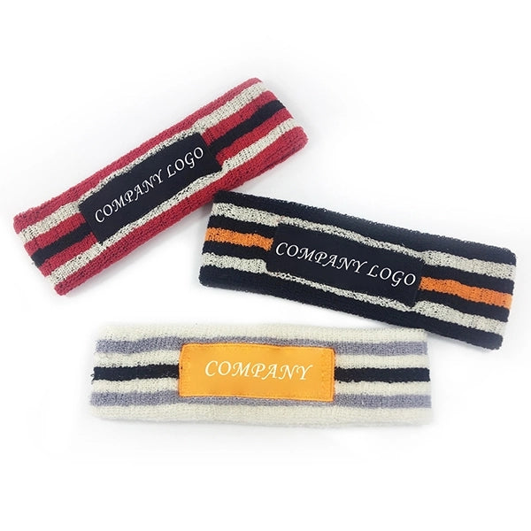 Sweatband Striped Headband With Patch