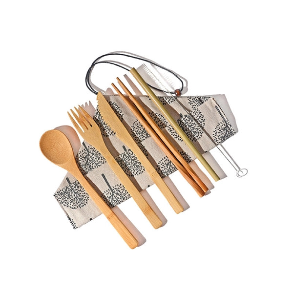 Bamboo Utensils Set with Canvas Storage Bag
