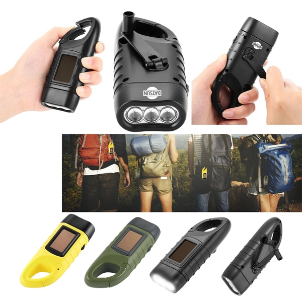 Hand Crank Solar Powered Rechargeable LED Flashlight