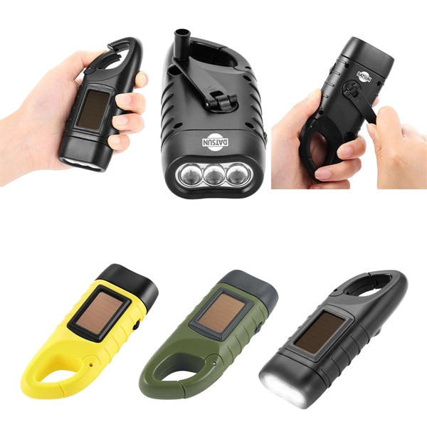 Hand Crank Solar Powered Rechargeable LED Flashlight