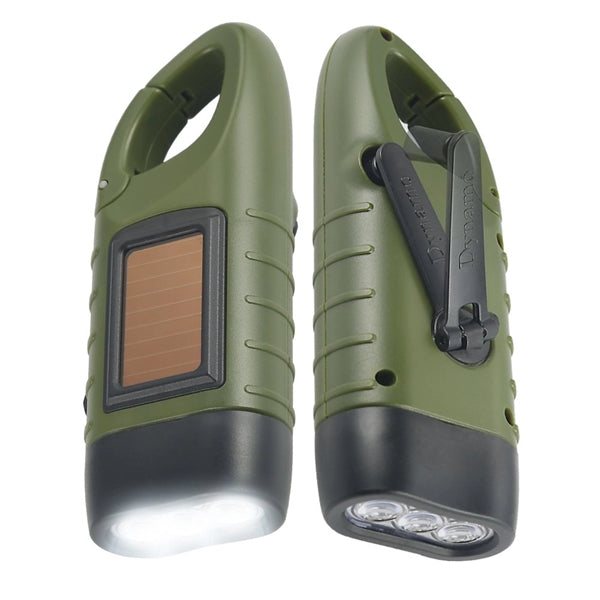 Hand Crank Solar Powered Rechargeable LED Flashlight
