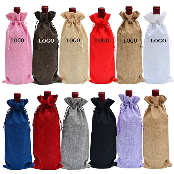 Jute Drawstring Wine Bag