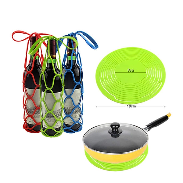 2 In 1 Silicone Wine Bottle Carrier Mesh Bag