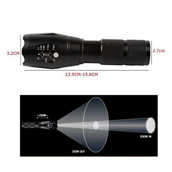 Outdoor Water Resistant LED Zoomable Tactical Flashlight