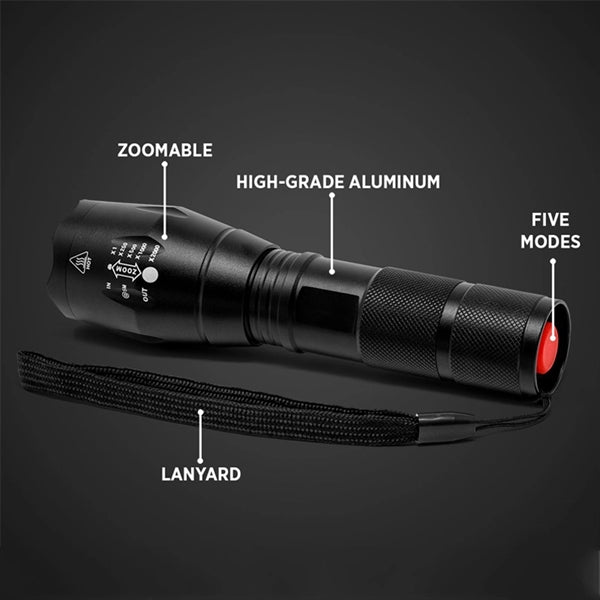 Outdoor Water Resistant LED Zoomable Tactical Flashlight