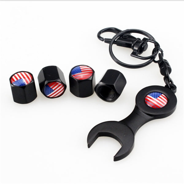 4pcs Tire Valve Stem Caps And Keychain Set Accessories Decal