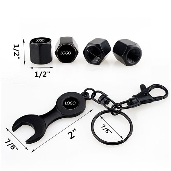 4pcs Tire Valve Stem Caps And Keychain Set Accessories Decal