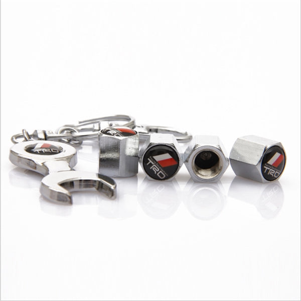 4pcs Tire Valve Stem Caps And Keychain Set Accessories Decal