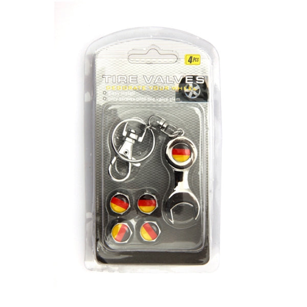4pcs Tire Valve Stem Caps And Keychain Set Accessories Decal