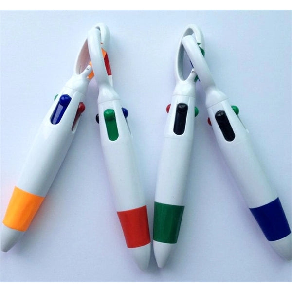 4 Color Ballpoint Pen With Carabiner Clip