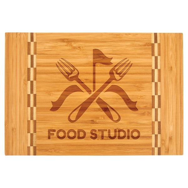 Bamboo Cutting Board with Butcher Block Inlay 12" x 8 1/4"