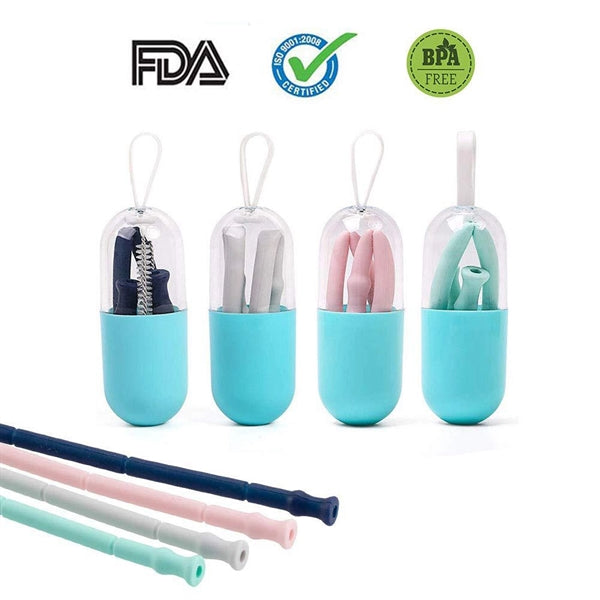 Silicone Collapsible Straw with Carry Case