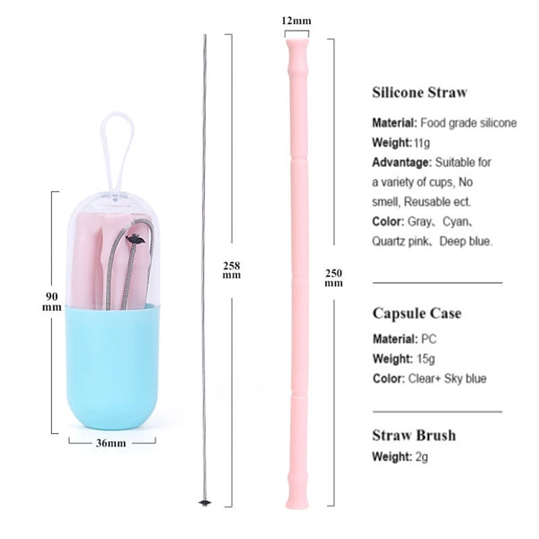 Silicone Collapsible Straw with Carry Case