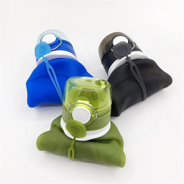 550ml 18oz silicon roll up collapsible water bottle