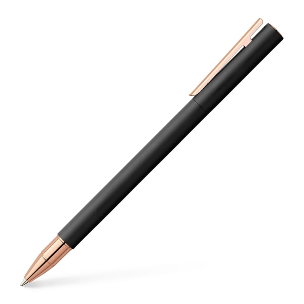 NEO Slim Black Metal and Rose Gold Rollerball Pen