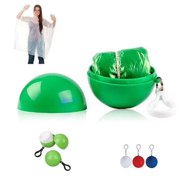 Disposable Rain Poncho In ball With Keychain