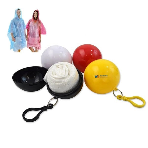 Disposable Rain Poncho In ball With Keychain