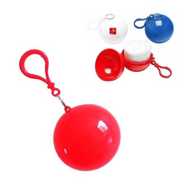 Disposable Rain Poncho In ball With Keychain
