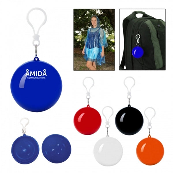 Disposable Rain Poncho In ball With Keychain