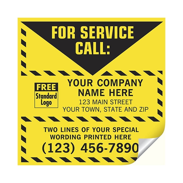 Labels, For Service Call, Yellow With Safety Border, Vinyl