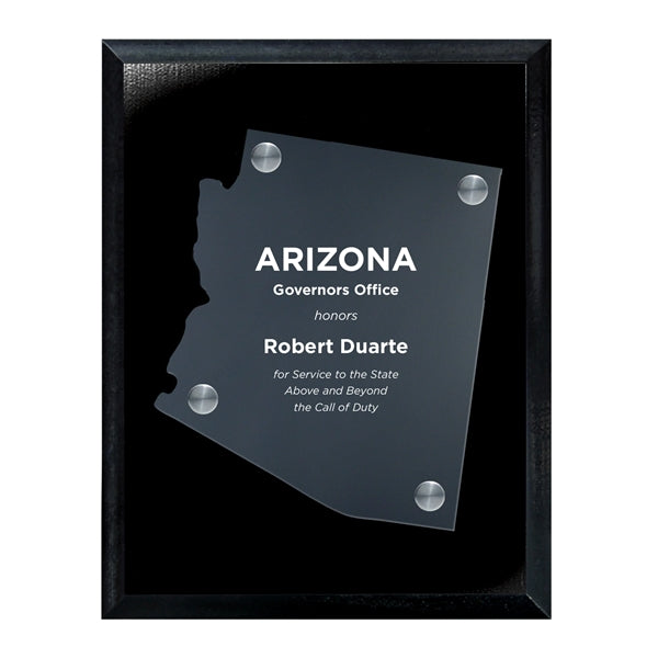 Frosted Acrylic State Cutout on Black Plaque