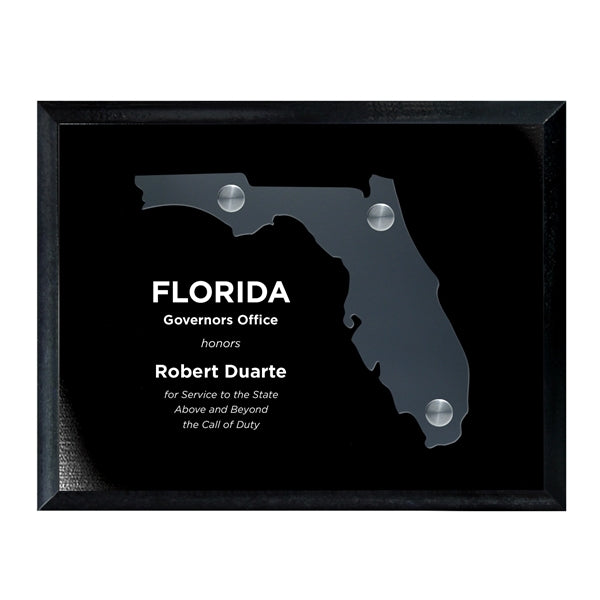 Frosted Acrylic State Cutout on Black Plaque